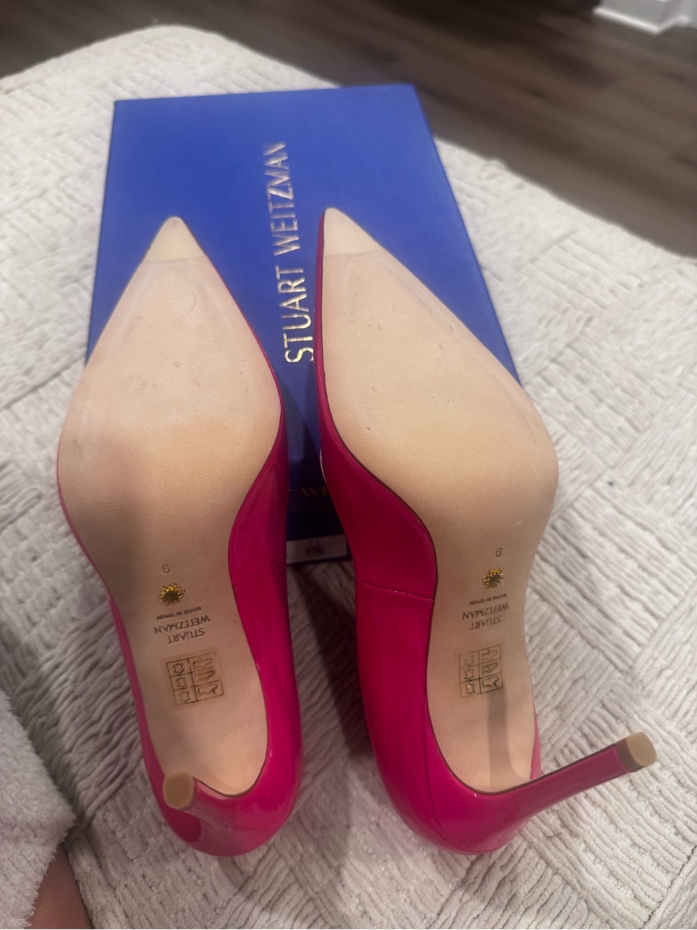Stuart Weitzman Hot Pink Patent Pointed-Toe Stiletto Pumps - Picture 3 of 3
